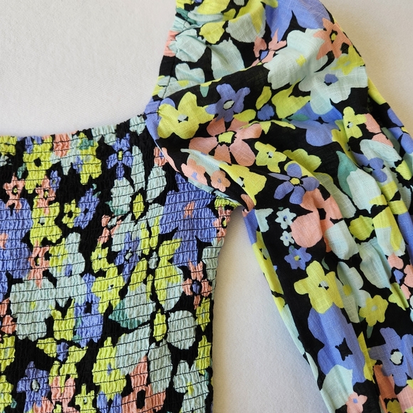 Free People Ariana Floral Colorful Printed Crop Top Blouse Long Sleeves Medium - Picture 6 of 15